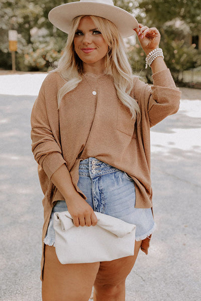 Plus Size Women's Parchment Drop Shoulder Knit Tunic Top - Chic, Comfortable Casual Wear for Effortless Style