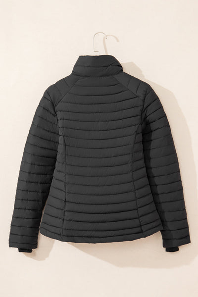 Cozy Women's Black Quilted Puffer Jacket - Stylish Zip-Up Winter Outerwear for Ultimate Warmth and Comfort