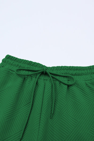 Women's Dark Green Textured Lounge Set - Relaxed Fit T-Shirt & Drawstring Pants for Cozy Everyday Comfort