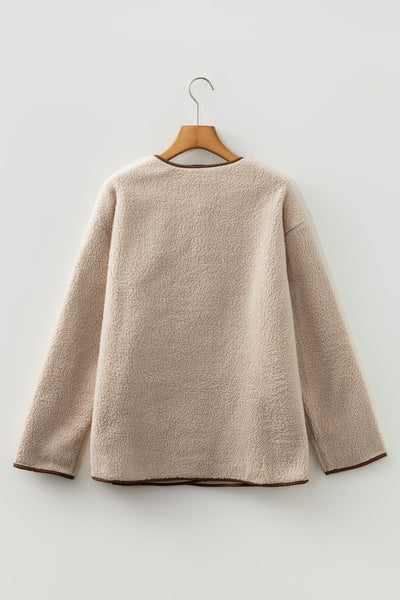 Women's Apricot Faux Shearling Toggle Coat with Contrast Piping