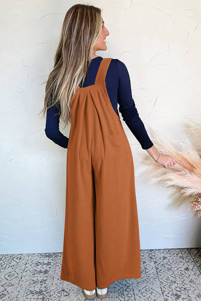 Women's Leopard Print Wide Leg Jumpsuit - Stylish Thai Curry Design for Casual or Dressy Wear, Comfortable Fit