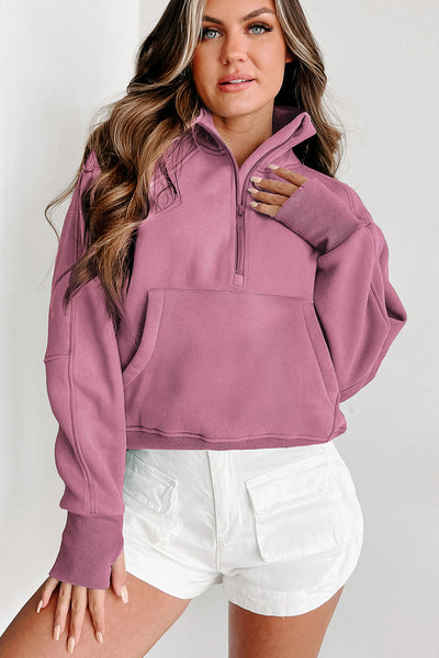 Cozy Women's Phalaenopsis Fleece-Lined Zip-Up Sweatshirt with Stand Collar & Thumbhole Sleeves for Effortless Style