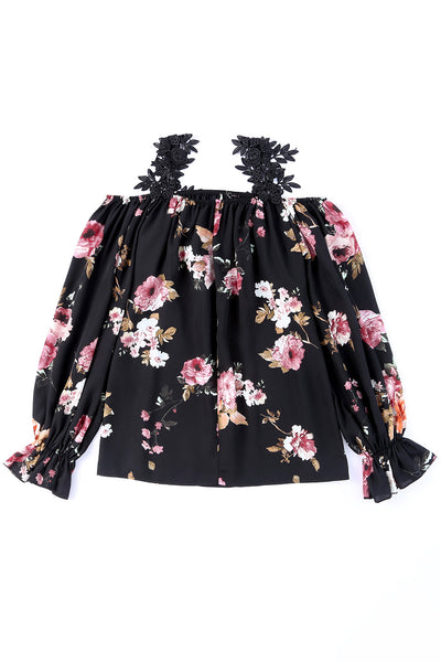 Casual Feather Print Off Shoulder Strap Blouse
