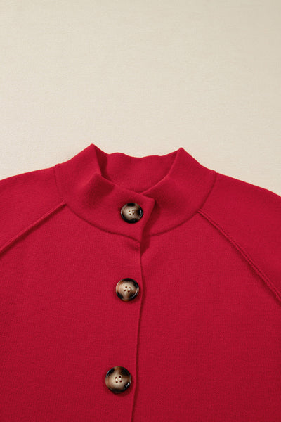 Women's Fiery Red Knit Button-Front Cardigan Jacket