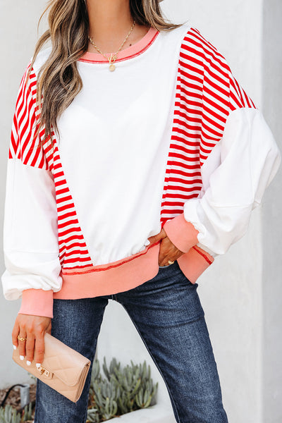 Women's Cozy Women's Stripe Patchwork Sweatshirt - Trendy Casual Style in Vibrant Colors for Everyday Comfort and Fashion