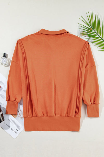 Women's Cotton-Blend High-Low Polo Sweatshirt with Snap Collar