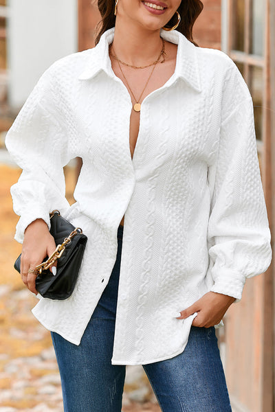 Women's Cable Knit Texture Shirt Jacket in Crisp White