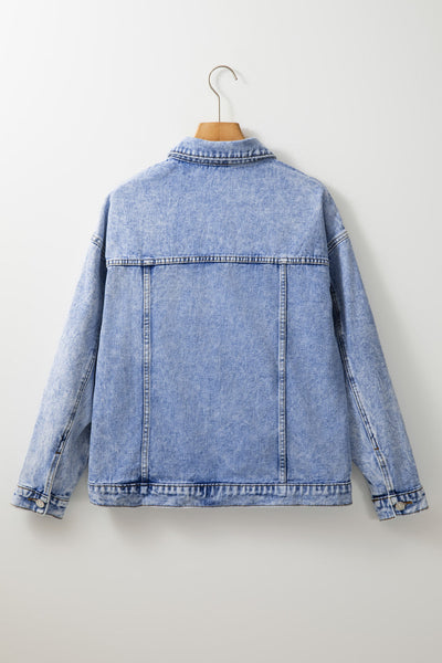 Beau Blue Vintage Washed Denim Jacket for Women Chic Flap Pocket Outerwear, Perfect for Any Occasion