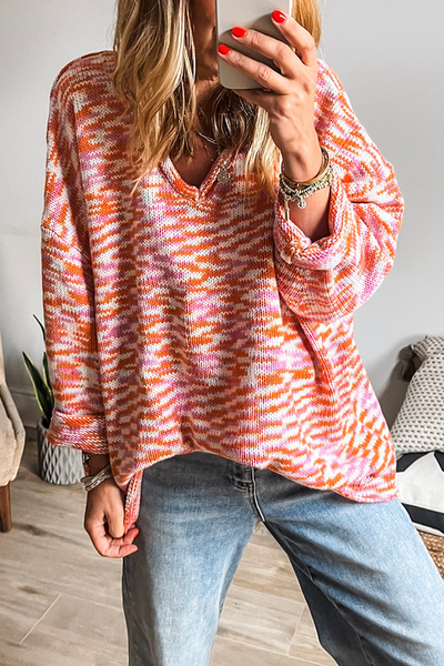 Cozy Oversized Women's Abstract Print Sweater - Trendy Knit for Casual Chic Style and Ultimate Comfort