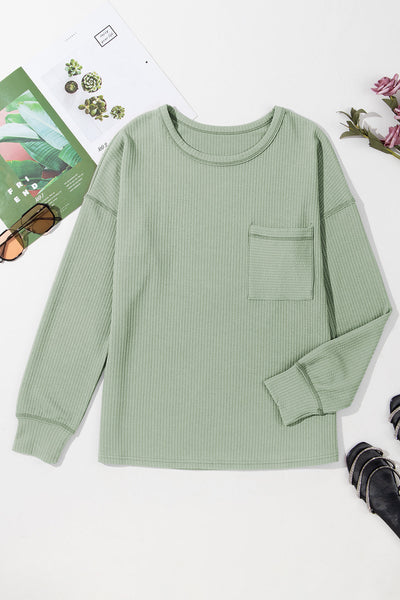 Women's Aqua Solid Corded Long Sleeve Drop Shoulder Top - Casual Fit, Stylish Everyday Essential for Effortless Chic