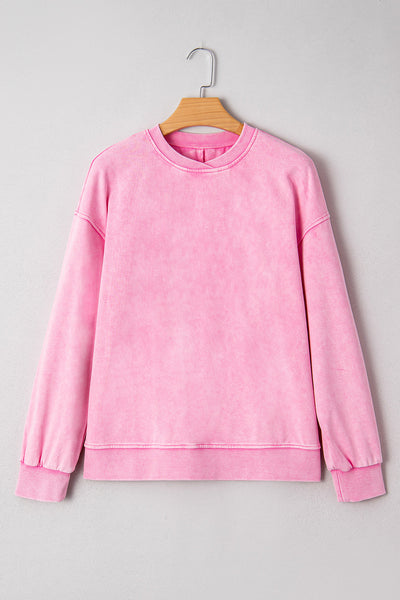 Women's Pink Mineral Wash Cotton Blend Pullover Sweatshirt