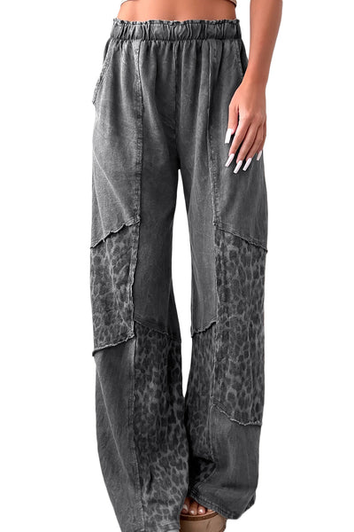 Women‚Äö Trendy Loose-Fit Dark Grey Leopard Patchwork Pants for Casual Comfort and Effortless Style