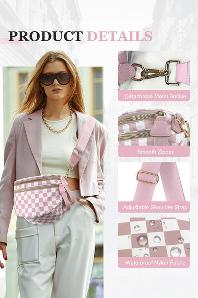 Women's Pink Checkered Waterproof Nylon Crossbody Sling Bag