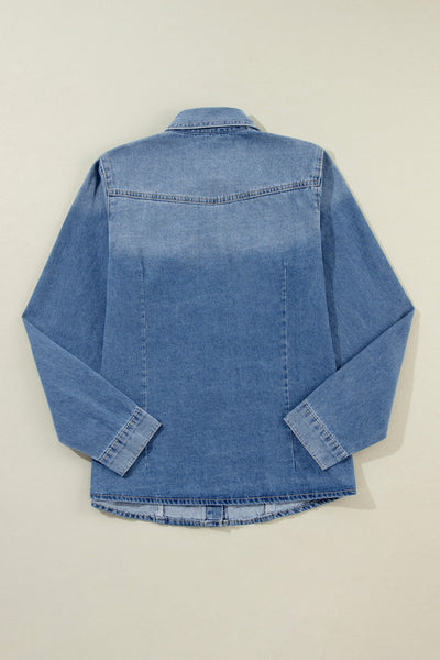 Women's Dusk Blue Slim Fit Denim Shirt with Flap Pockets