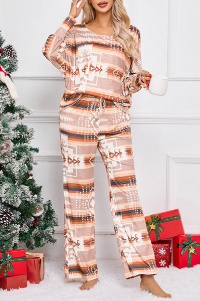 Aztec Bliss Multicolour Lounge Set with Puff Sleeves and Wide Leg Pants
