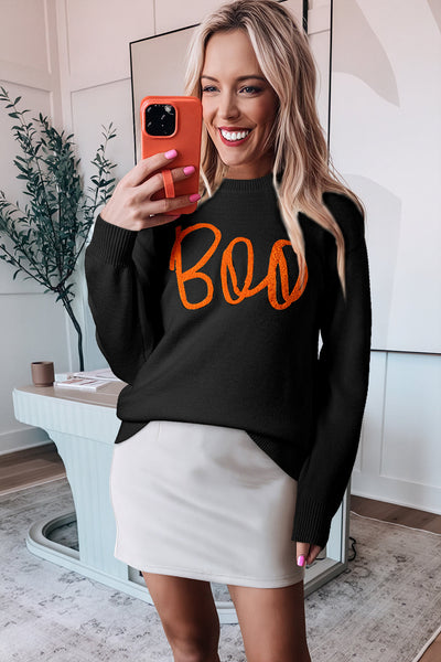 Cozy Women's Black Knitted Sweater with Ribbed Edges & Drop Shoulder - Stylish Pattern for Ultimate Comfort