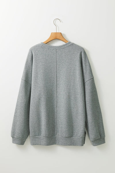 Women's Oversized Medium Grey Sweatshirt with Side Split and Drop Shoulders for Effortless Comfort and Trendy Style
