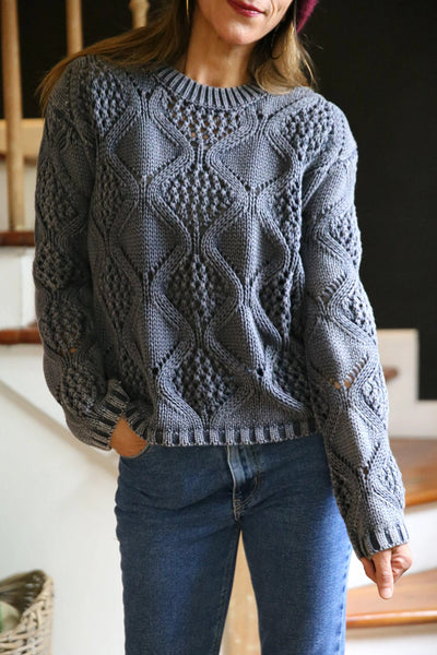 Trendy Women's Cozy Geometric Knit Pullover Sweater - Stylish Layering Piece in Soft Textures and Vibrant Colors