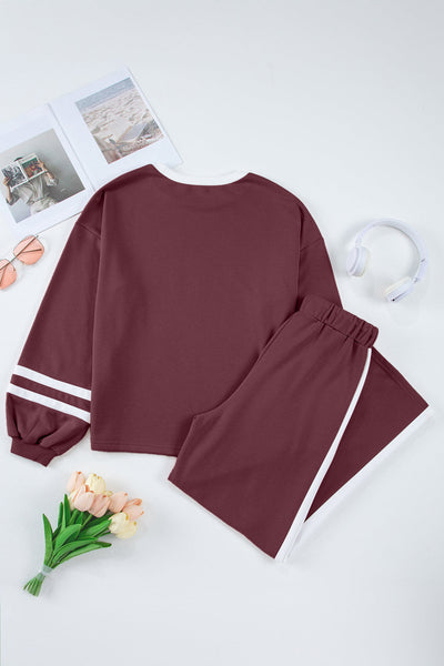 Women's Mineral Red Varsity Stripe Puff Sleeve and Wide Leg Pant Set with practical styling and dependable silhouette control.