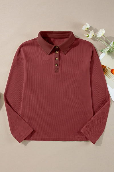 Soft Beige Women's Relaxed Fit Thermal Knit Top - Long Sleeve for Ultimate Comfort and Effortless Style
