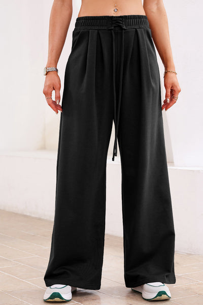 Women's High-Waist Wide-Leg Pleated Sweatpants in Black
