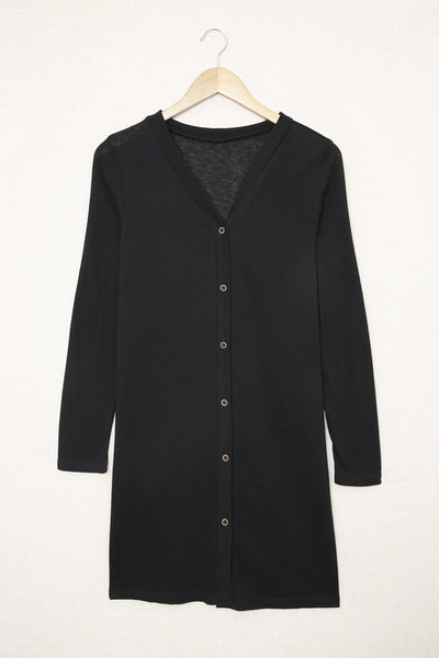 Stylish Women's Black Open-Front Cardigan with Button Details  Cozy Layering Essential for Any Occasion