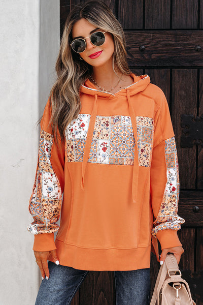 Women's Cozy Floral Patchwork Hoodie - Vibrant Casual Layering Top for Everyday Comfort and Style