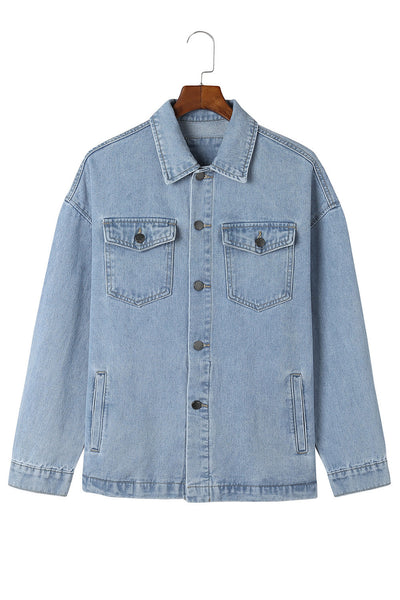 Light Wash Denim Jacket with Leopard Print
