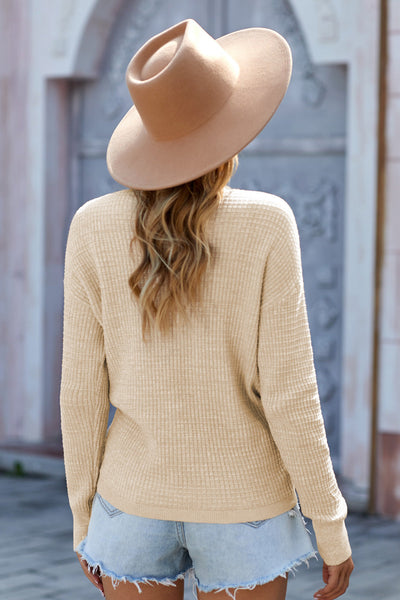 Cozy Women's Apricot V-Neck Wrap Sweater - Stylish Waffle Knit Top for Comfortable Everyday Wear
