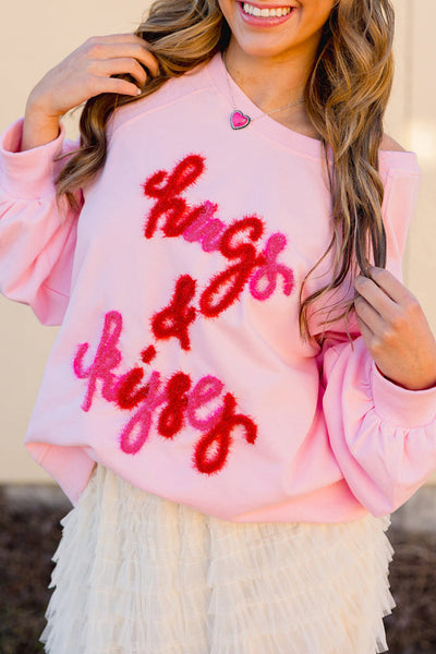 Women's Cozy Pink Embroidered Raglan Sleeve Sweatshirt - Perfect for Casual Everyday Style and Comfort