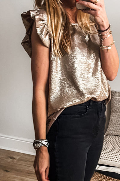 Women's Metallic Gold Ruffle Sleeve Blouse for Women