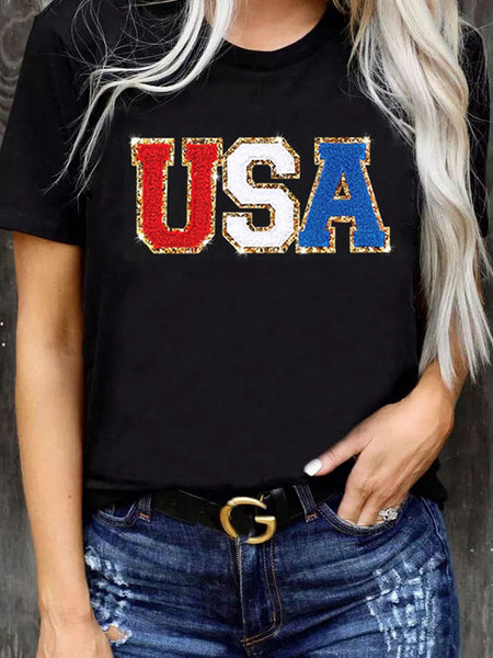 USA Glitter Sparkle Patriotic Graphic Tee