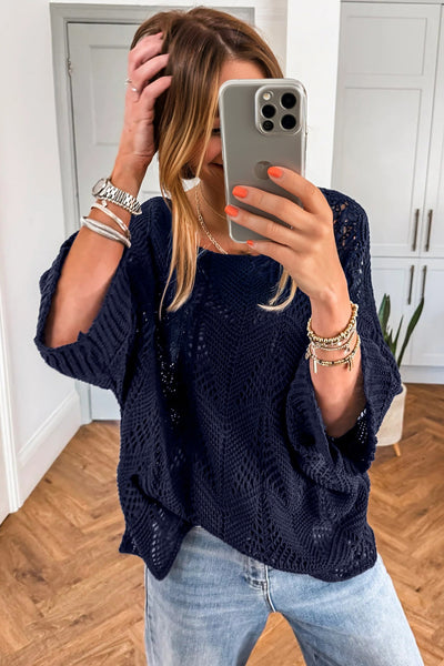 Chic Women's Hollow Out Knit Sweater in Soft Beige - Trendy Lightweight Pullover for Stylish Layering