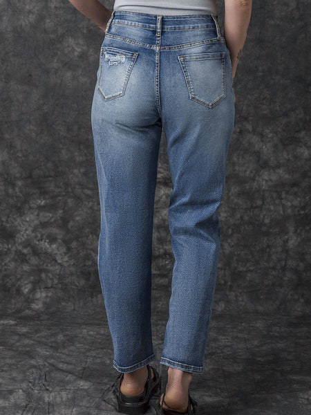 Ripped Cutout Fringe Hem Casual Jeans