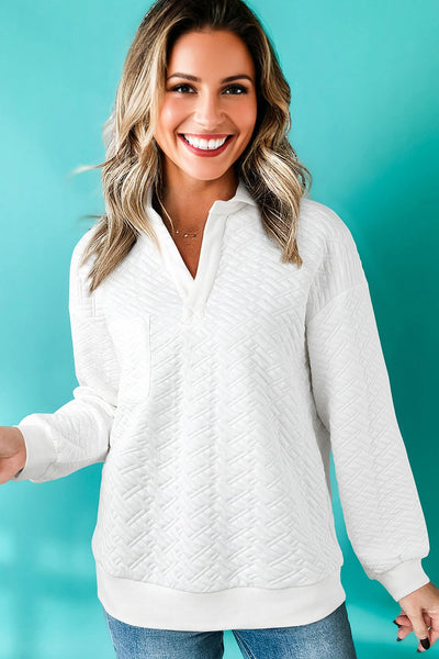 Cozy Women's White Textured Sweatshirt - Stylish Casual Fit for Everyday Comfort and Versatile Outfits