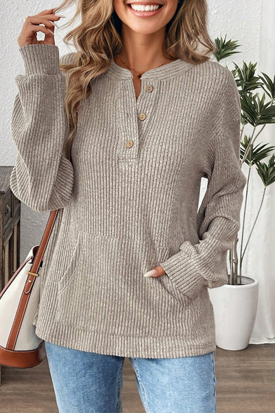 Women's Stylish Women's Long Sleeve Henley Knit Top in Soft Cotton - Casual Everyday Shirt for Effortless Chic Comfort