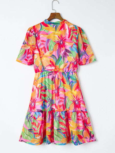 Tropical Print Half Sleeve Casual Dress with practical styling and dependable silhouette control.