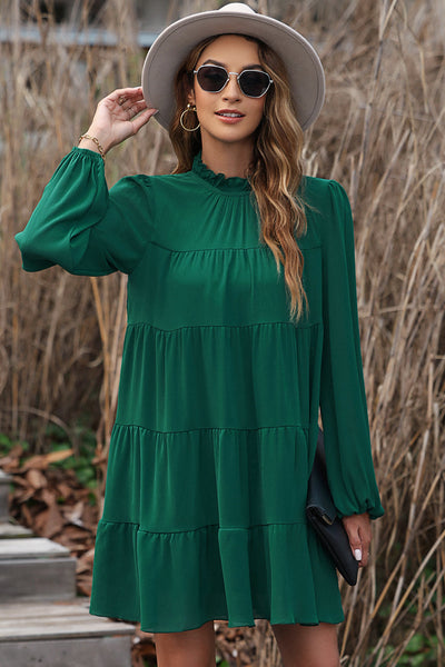 Women's Plus Size Round Neck Loose Casual Pleated Mini Dress