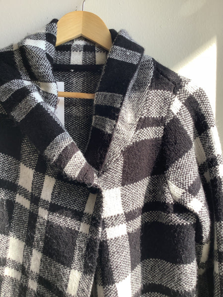 Vintage Black&White plaid wool blend Cardigan