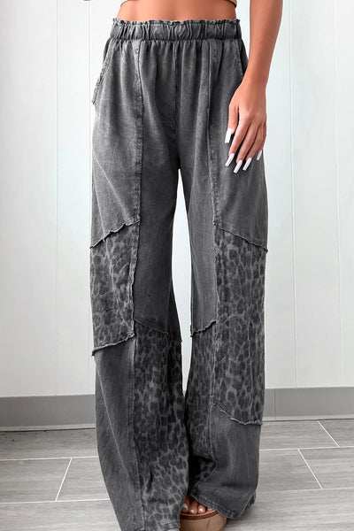Women‚Äö Trendy Loose-Fit Dark Grey Leopard Patchwork Pants for Casual Comfort and Effortless Style