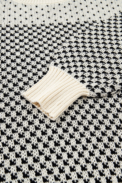 Stylish Women's Black Lantern Sleeve Sweater with Contrast Pattern - Cozy Fall Essential for Trendy Looks