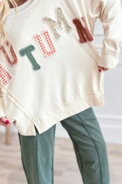 Women's Beige Autumn Patchwork Letter Pullover Sweatshirt