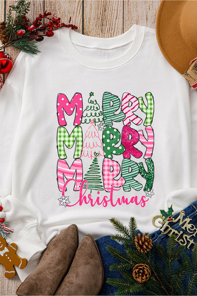 Women's Beige Merry Christmas Graphic Sweatshirt in Cotton Blend