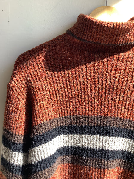 Y2K Rust Striped Turtleneck Sweater