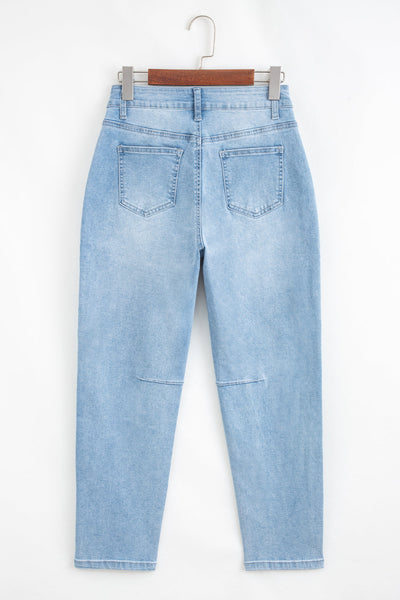 Trendy Women's High Rise Barrel Jeans - Relaxed Fit in Classic Blue Denim with Vintage Style and Comfort