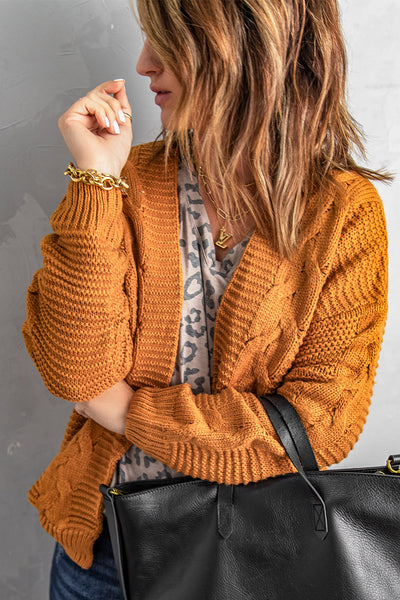 Women's Oversized Khaki Chunky Knit Cardigan with Long Sleeves - Cozy Casual Chic Layering Essential