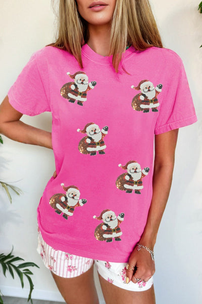 Women's Sequin Santa Graphic Tee in Sachet Pink