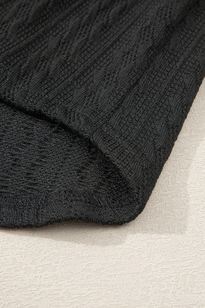 Chic Black Textured Knit Cardigan for Women with Side Pockets and Open Front  Stylish Layering Essential
