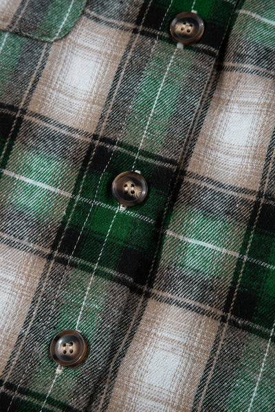 Women's Stylish Green Plaid Hooded Shacket with Chest Pocket - Perfect Casual Layer for Fall and Winter Fashion
