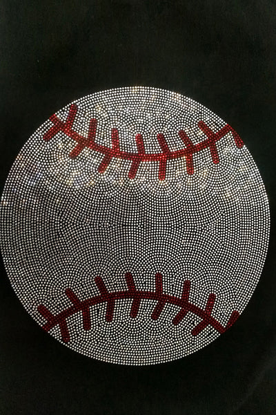 Rhinestone Embellished Baseball Graphic Tee with Round Neck